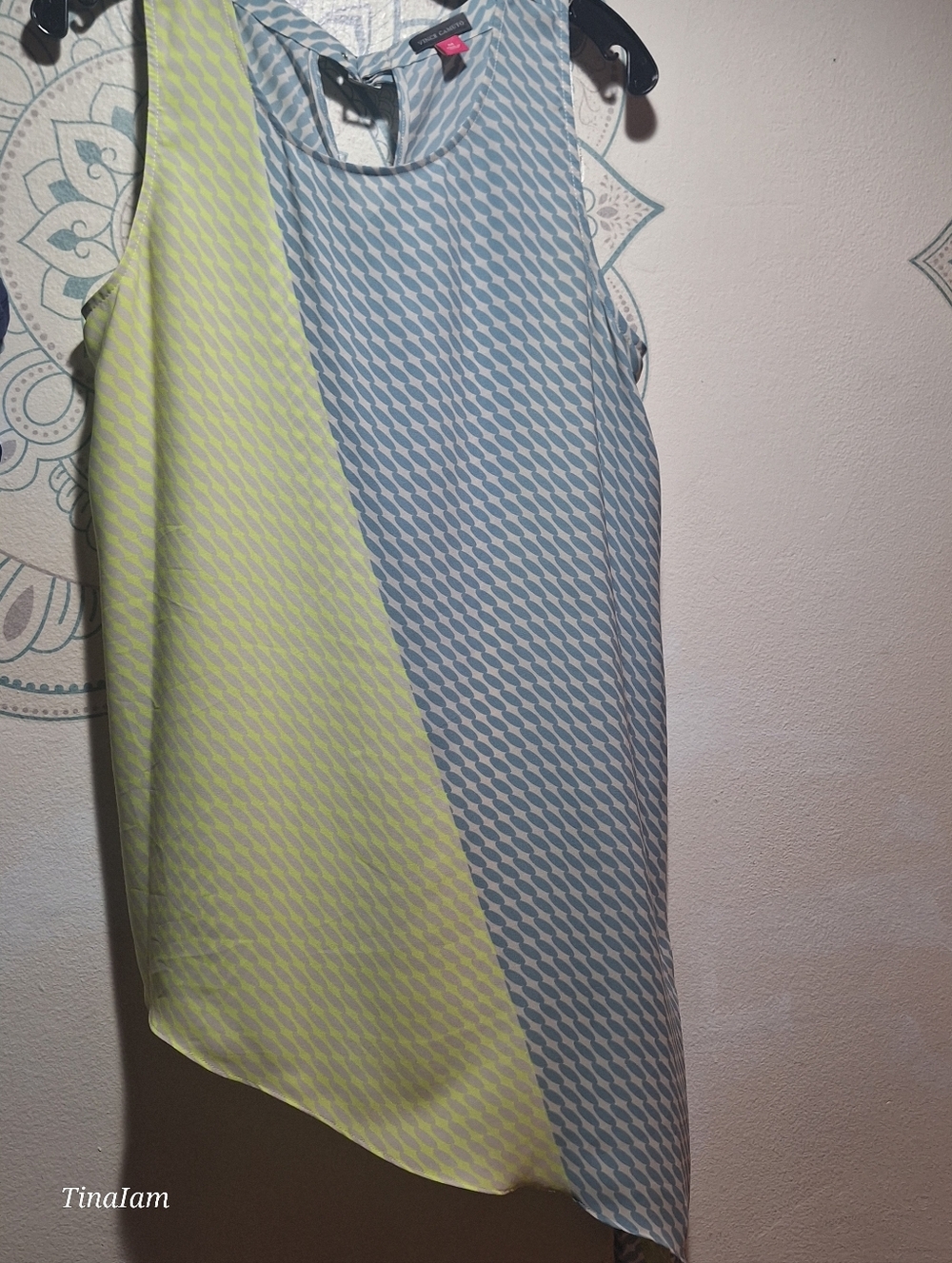 Vince Camuto Blue & Chartruse  Abstract Print Dress